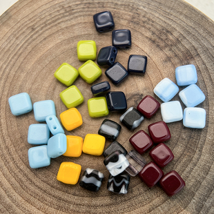 捷克珠玻璃珠6mm52色tile双孔方块提拉珠DIY手工饰品材料散珠配件