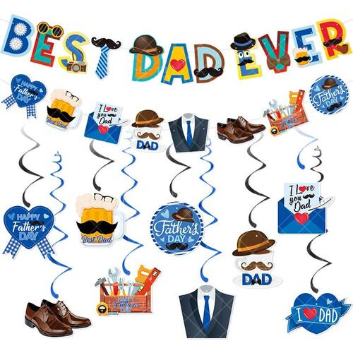 父亲节主题派对横幅Best Dad ever拉旗拉花爱心胡子螺旋吊饰