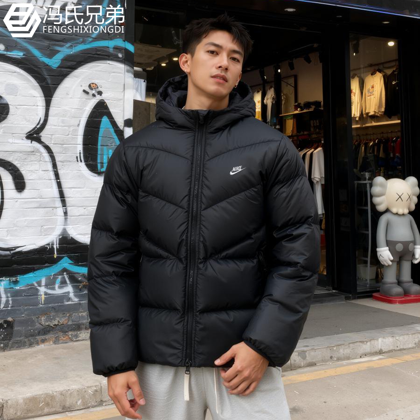 Nike耐克保暖防风连帽男子羽绒服