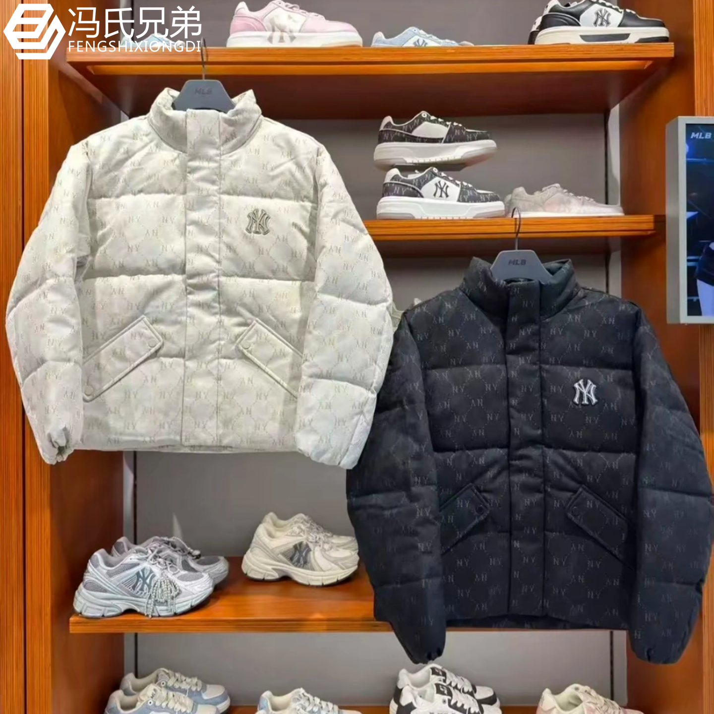 MLB保暖立领情侣复古羽绒服外套