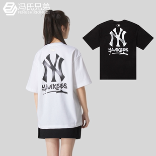 MLB 25年夏男女休闲时尚运动复古NY字母大标宽松短袖T恤3ATSB5153