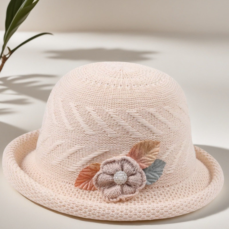 春夏季女帽透气遮阳防晒小礼帽纯色花朵盆帽沙滩帽草帽时装妈妈帽
