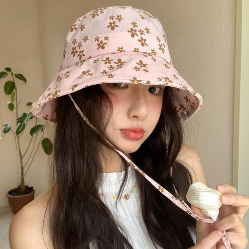 小清新碎花渔夫帽女春夏季新款甜美百搭显脸小水桶帽遮阳防晒帽子