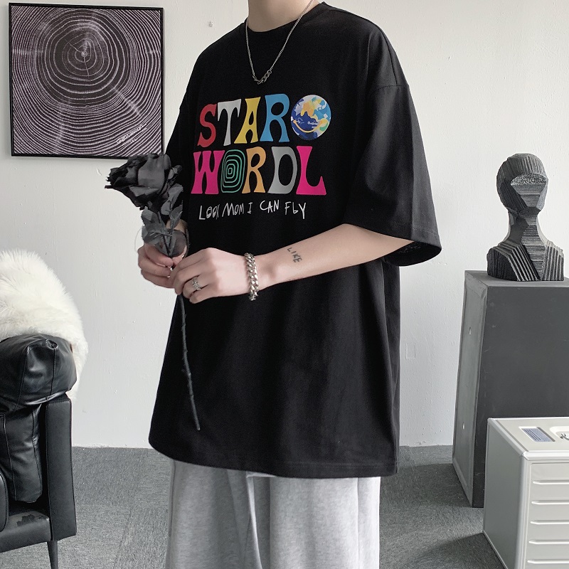 2021夏季新款T恤男士短袖寬鬆印花情侶休閒上衣