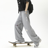 现货2025秋季高品质趣味腊肠狗刺绣弯刀阔腿休闲裤K2507-P55，女装休闲裤，星座418-2