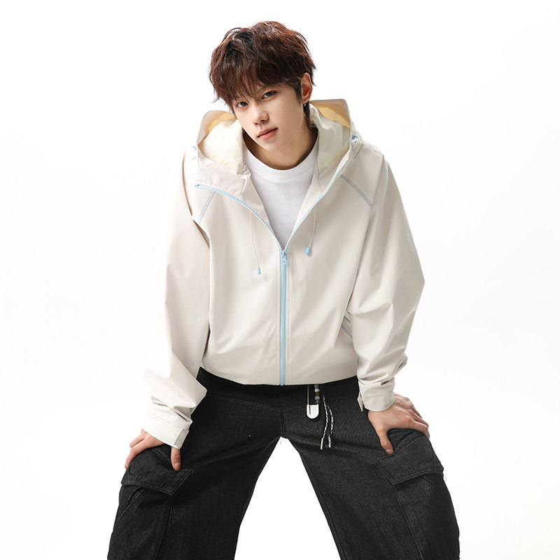 2026春季新款撞色辑明线连帽冲锋衣夹克男女情侣夹克JK269712-P68，男装夹克，星座418-2