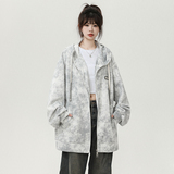 现货2025秋季新款美式扎染开衫卫衣男女休闲连帽外套WY2461-P60，女装短外套，星座418-2