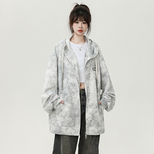 现货2025秋季新款美式扎染开衫卫衣男女休闲连帽外套 WY2461-P60图片