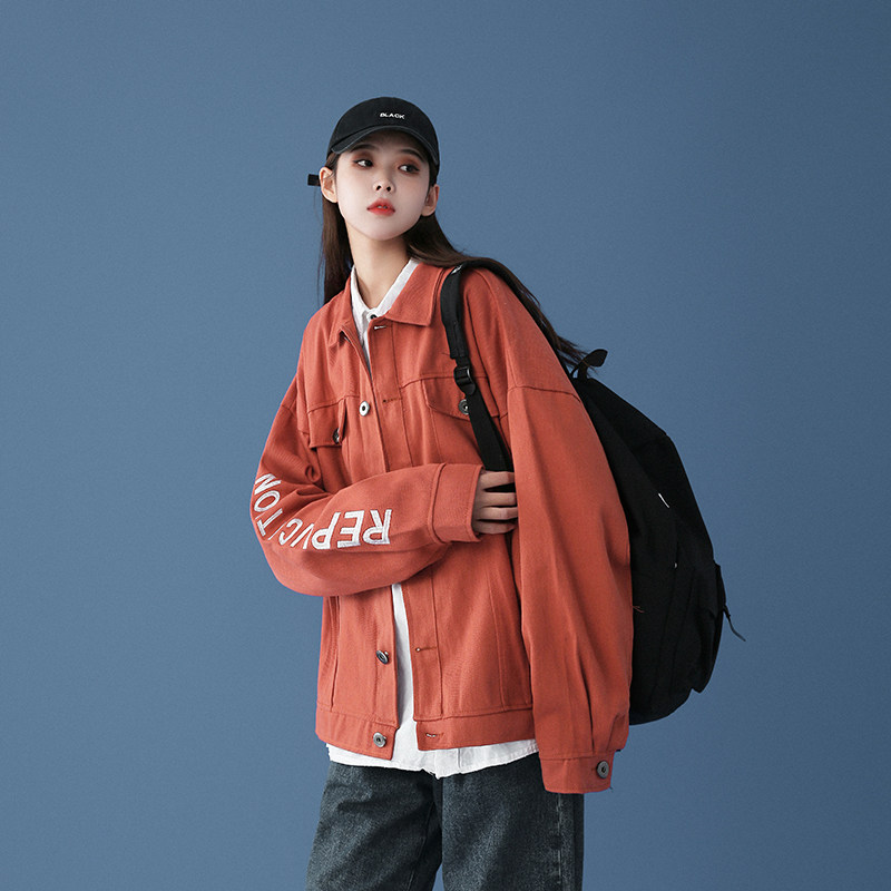 春裝新款中性風男女上衣袖口刺繡夾克情侶外套潮