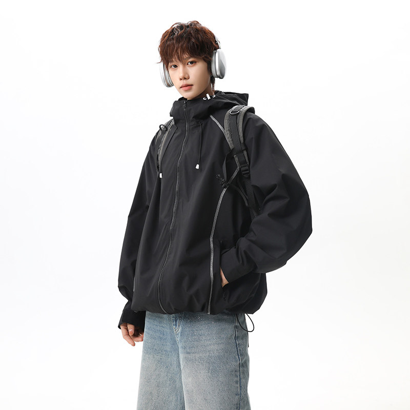 2026春季新款撞色辑明线连帽冲锋衣夹克男女情侣夹克JK269712-P68,男装夹克,星座418-2