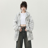 现货2025秋季新款美式扎染开衫卫衣男女休闲连帽外套WY2461-P60，女装短外套，星座418-2