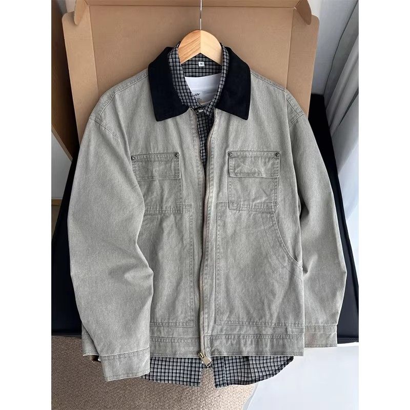 现货2026春季美式拼接全棉牛仔外套老钱风夹克JK267943-P95，男装工装外套，星座418-2