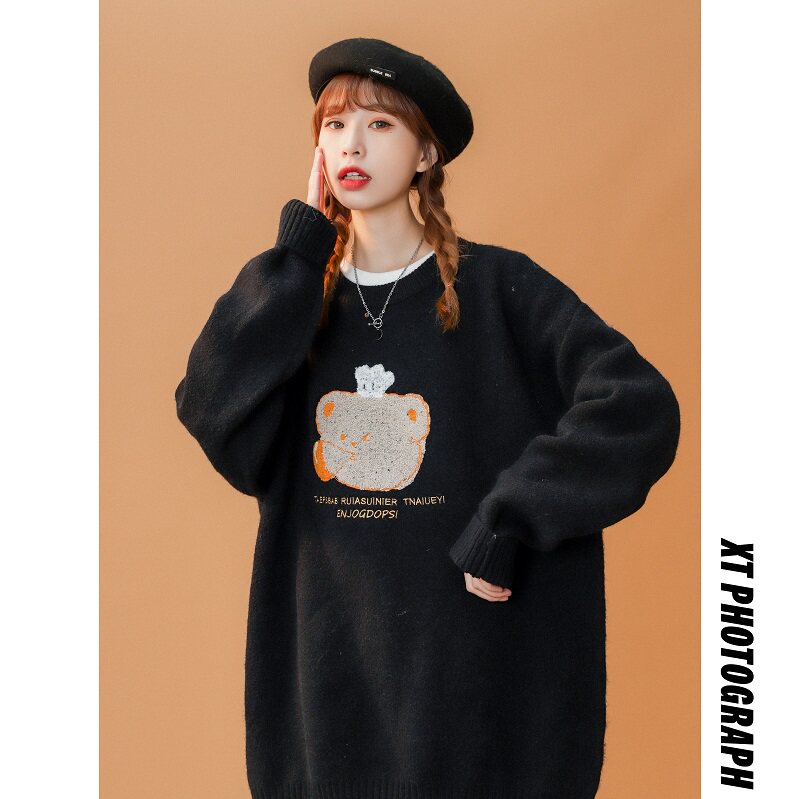 2023 Autumn/Winter Lazy Wind Towel Embroidered Pullover Knitwear Cute Couple Loose Sweater MY075-P60_voghion.com