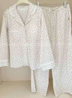 Public republic韩国春季纯棉简约素雅碎花开衫家居服睡衣带胸垫