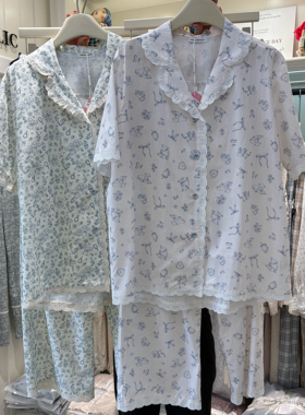 Public republic韩国春夏纯棉小清新可爱小熊花边开衫家居服睡衣