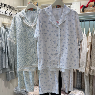 Public republic韩国春夏纯棉小清新可爱小熊花边开衫家居服睡衣