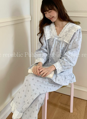 Public republic韩国纯棉甜美可爱小清新蕾丝花边家居服睡衣套装
