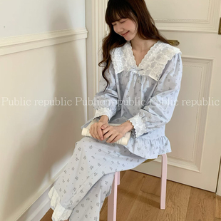 Public republic韩国纯棉甜美可爱小清新蕾丝花边家居服睡衣套装