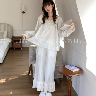 Public republic韩国春季纯棉甜美多层花边碎花小清新文艺家居服