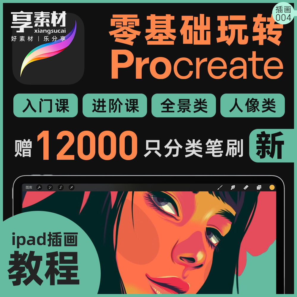 Procreate教程ipad插画笔刷零基础人像动物街风景建筑手绘课程书