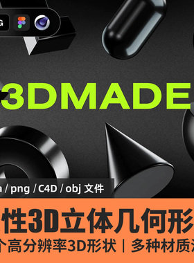 酸性3DMADE立体几何形状PNG设计素材C4D潮流多边图形渲染金属朋克