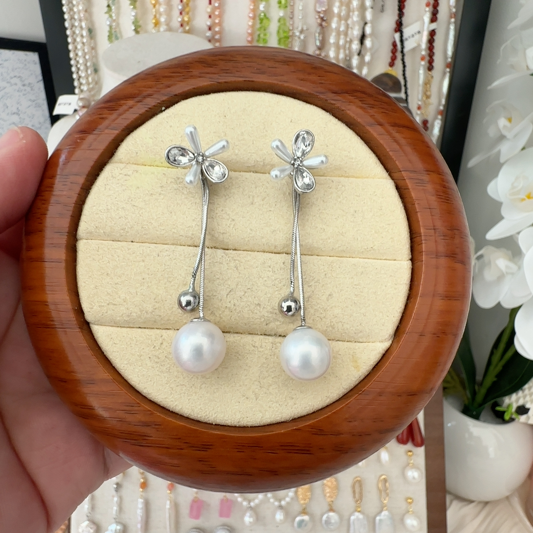 正圆10-11mm天然淡水珍珠耳饰一物一拍