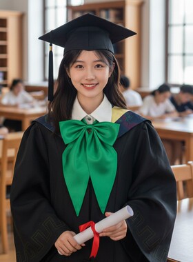 农科绿色学士服灰色领结 毕业季活动用免打领花