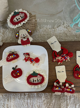 新款韩版红色系卡通布艺珠珠发夹手工儿童可爱侧边碎发刘海夹发饰