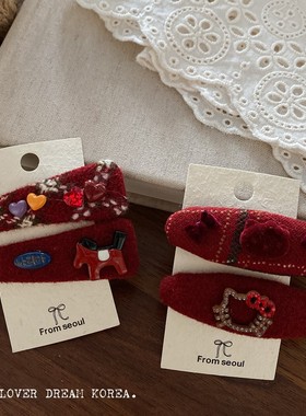 新年红色鸭嘴夹时尚掰掰夹水钻对夹掰掰夹卡通可爱小马珍珠发夹女