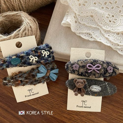 韩国新款2025蓝色蝴蝶结手工发夹可爱甜美少女刘海碎发卡小熊夹潮