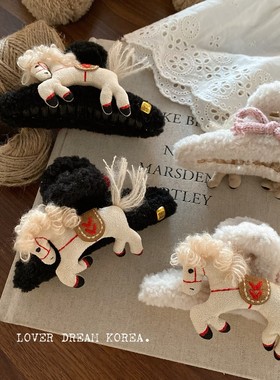 新款卡通手工布艺小马13CM交叉毛绒抓夹可爱甜美卡通蝴蝶结抓夹女