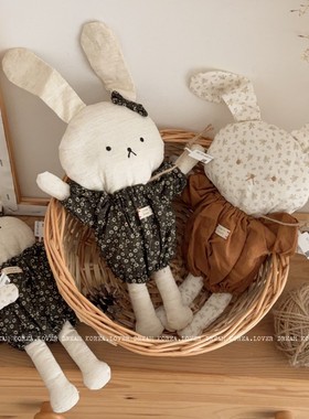 森系INS风布艺碎花小兔陪伴玩偶儿童卡通少女风玩偶海绵填充玩偶