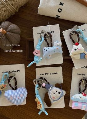 韩国秋冬新款蓝色系小狗爱心挂绳挂饰 可爱时尚钥匙扣包包挂件女