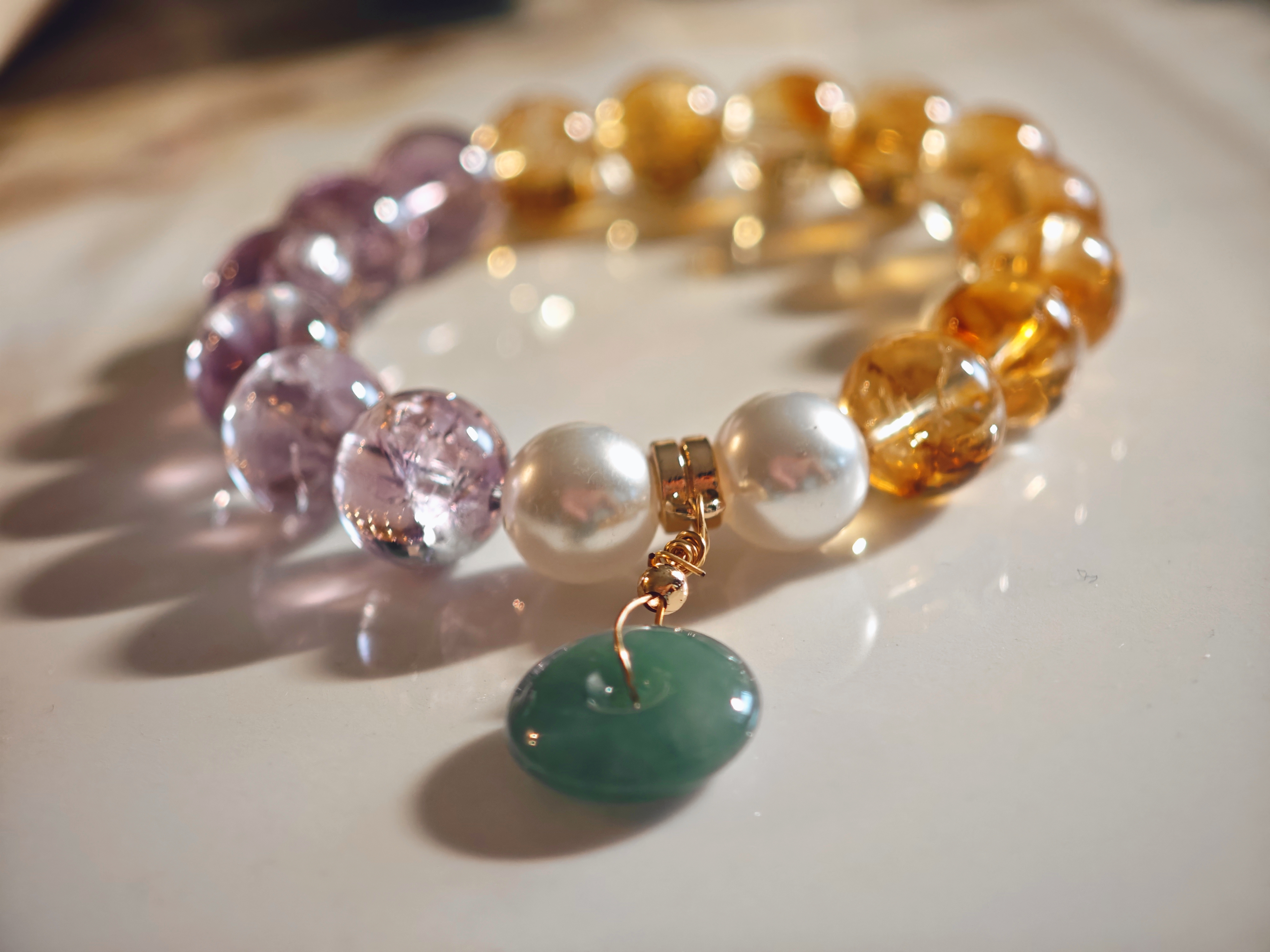 [新品]天然水晶紫阿赛黄阿赛手串