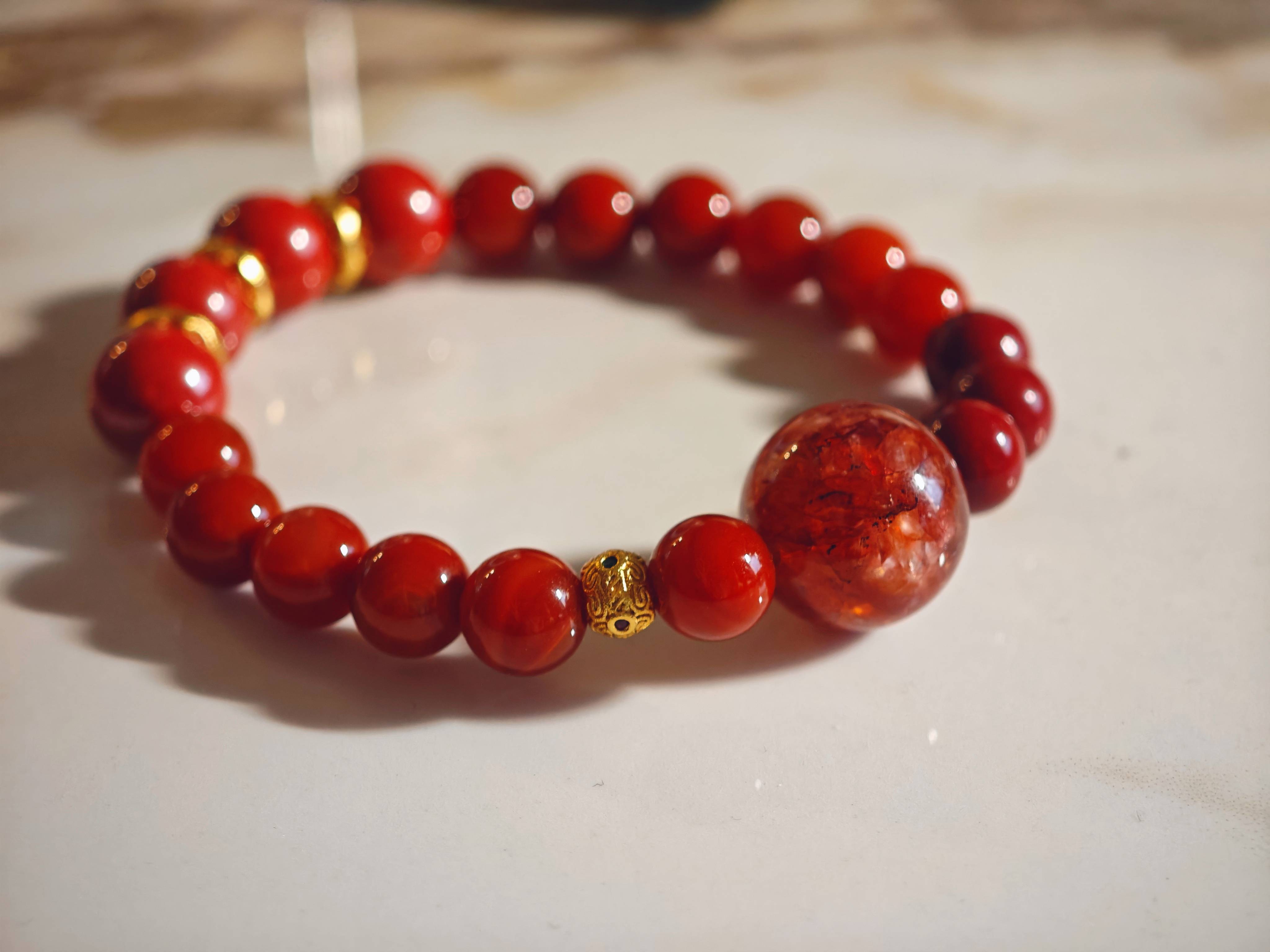 [新年氛围感]天然水晶红胶花搭配朱砂手串