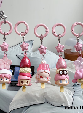 原创diy樱花甜心草莓Molly萌粒小滴溜手机链女ccd挂绳钥匙扣包挂
