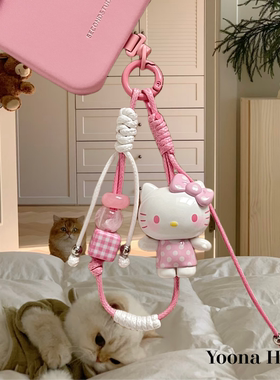 原创礼物正版蜜桃甜心Hello Kitty萌粒蜡绳可提手机手腕绳手机链