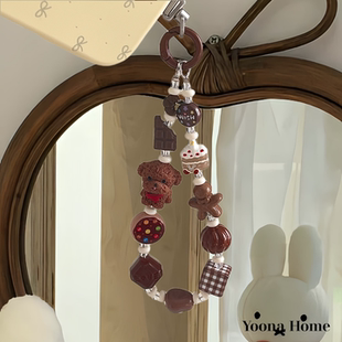 原创diy泰迪比熊巧克力小狗手机链挂绳手机壳包挂链ccd挂件女礼物