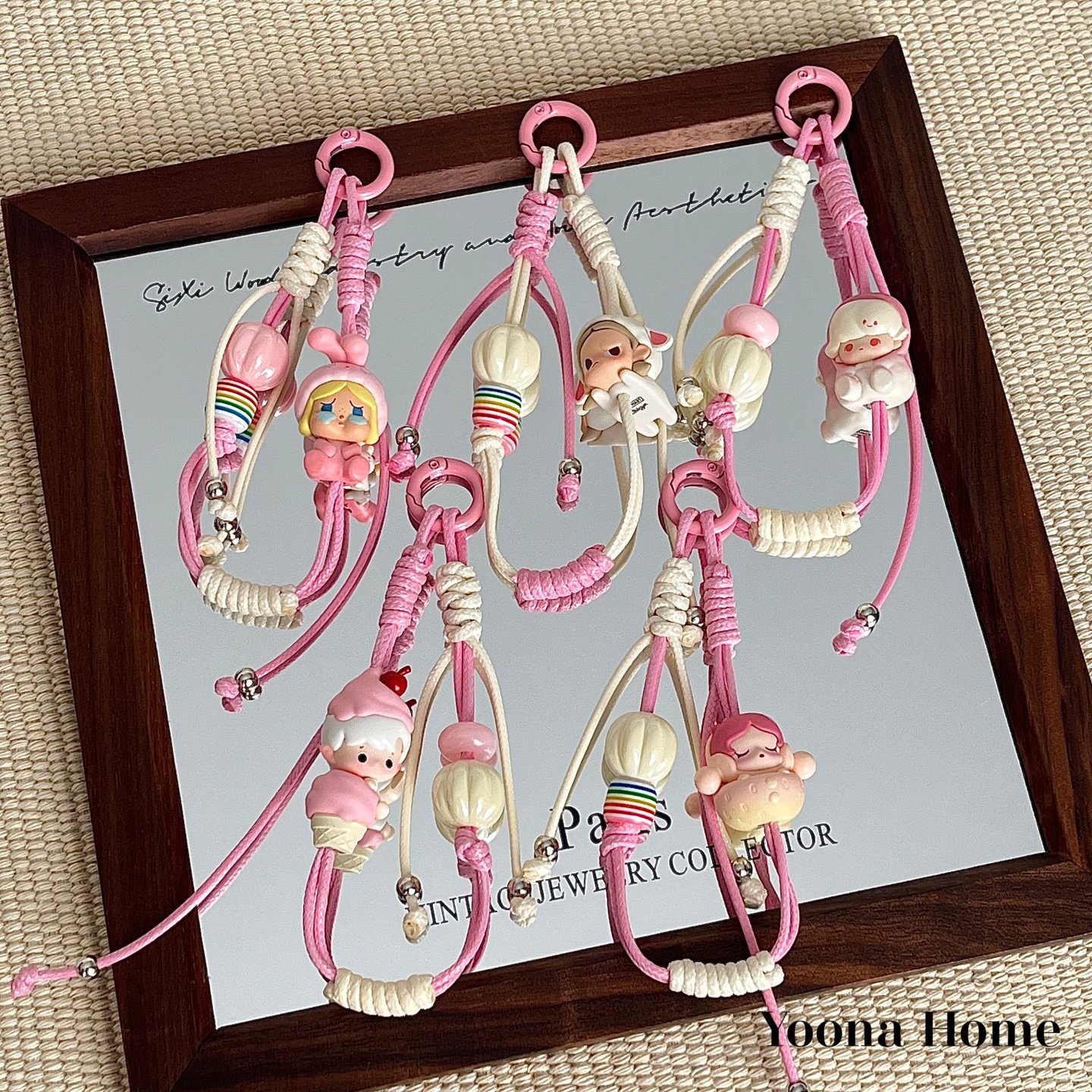 蜡绳泡泡玛粉色萌粒可提手机链