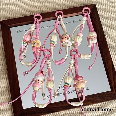 蜡绳泡泡玛粉色萌粒可提手机链