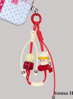 原创新年正版红色袜子小甜豆萌粒韩国蜡绳可提手机手腕绳手机链女