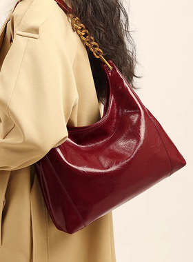 MK DA轻奢高级感红色新娘结婚包2025新款复古女包真皮单肩腋下包