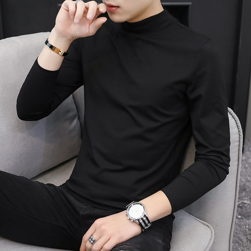 home daily  半高领打底衫男款秋冬修身休闲纯棉内搭男士长袖t恤