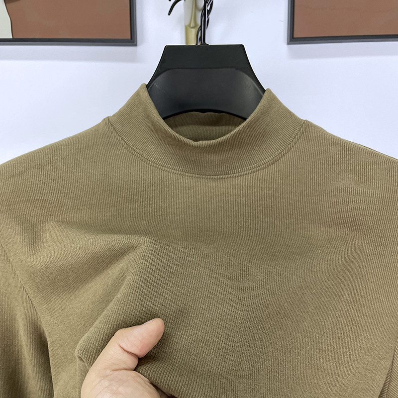 高端无痕半高领德绒打底衫男士秋冬新款双面绒纯色内搭长袖t恤衫