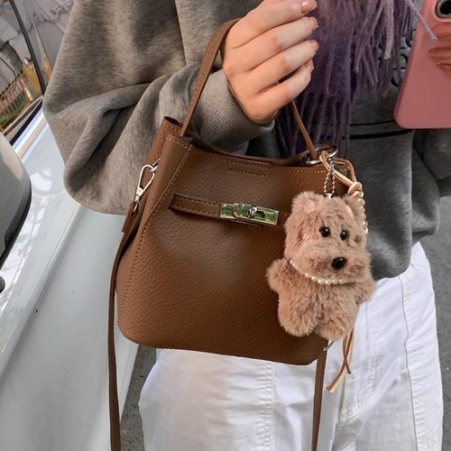 MK DA女包2025新款复古真皮质感手提水桶包百搭高级感单肩斜挎包