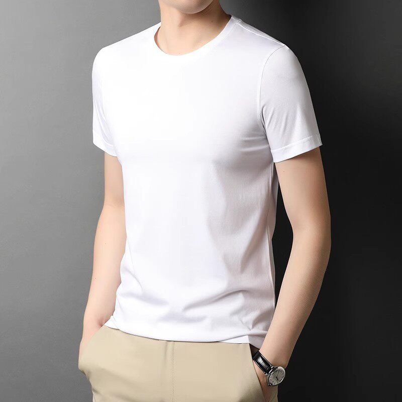 home daily 莫代尔长袖t恤男秋冬高端圆领白色修身男士休闲打底衫