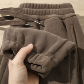 MAROLIO 女 男加厚加绒直筒运动裤 御寒双面奥粒绒 咖啡色束脚卫裤