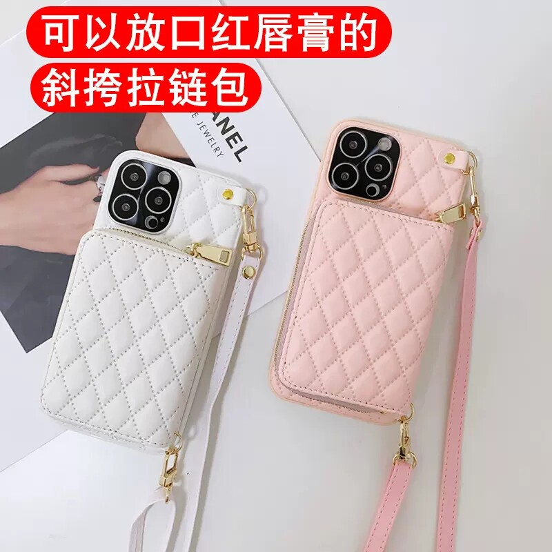 口红/零钱包~适用苹果15手机壳女新款iphone13保护套14promax斜挎12pro拉链插卡包16plus防摔皮套1斜背带挂绳