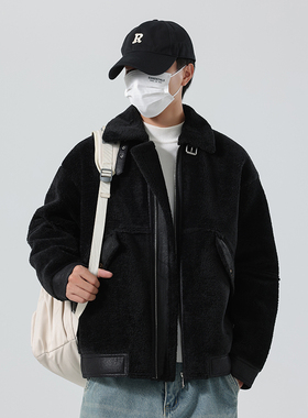 无影墙口罩风冬季男士摇粒绒皮毛一体皮衣外套 28397-P230