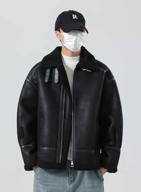 无影墙口罩风冬季男士皮毛一体皮衣外套 28071-P210